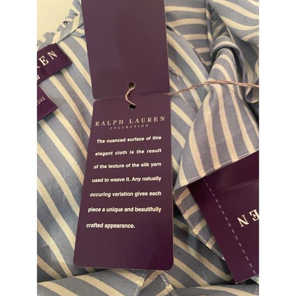 Ralph Lauren Collection Purple Label Blue Pinstripe Ruffle Silk Blouse Runway L - Picture 8 of 12